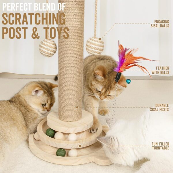 Cat Scratching Post for Indoor Cats with Solid Wooden Base Cat Scratche Post with Interactive Track Ball Toys Kitten Small Scratcher Post Funny Cat Scratch Pole 45cm - Image 2