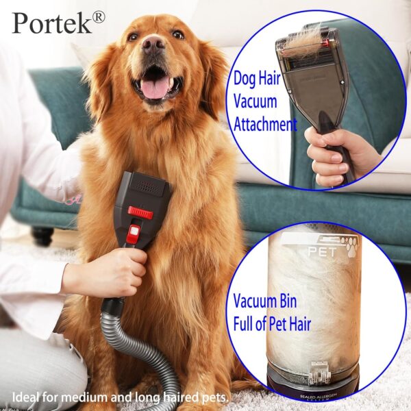 Portek Dog Hair Vacuum Attachment for Most Vacuums, Pet Shedding Brush Grooming Tool Kit, Dogs Cats Undercoat Deshedding Tool with Long Extension Hose and Adapter (Universal Style) - Image 2