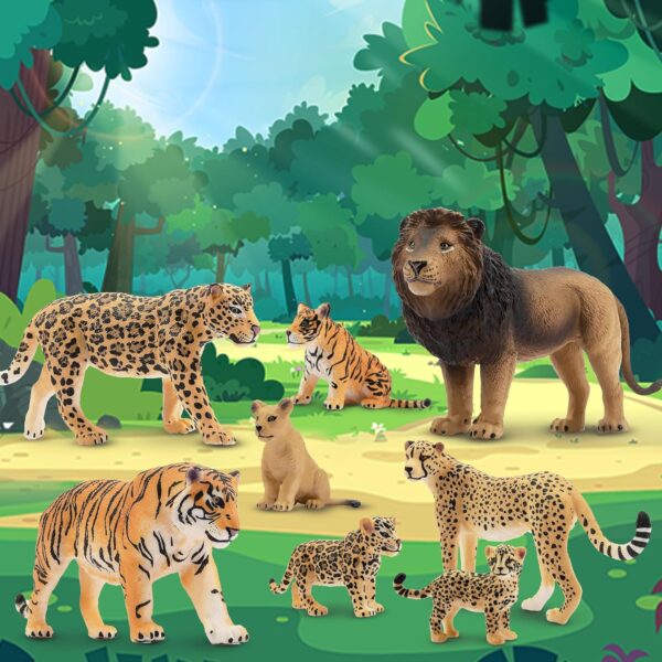 toymany 8PCS Plastic Jungle Animals Figure Playset Includes Baby Animals, Realistic Lion,Tiger,Cheetah,Jaguar Figurines with Cub, Cake Toppers Christmas Birthday Toy Gift for Kids Toddlers - Image 3