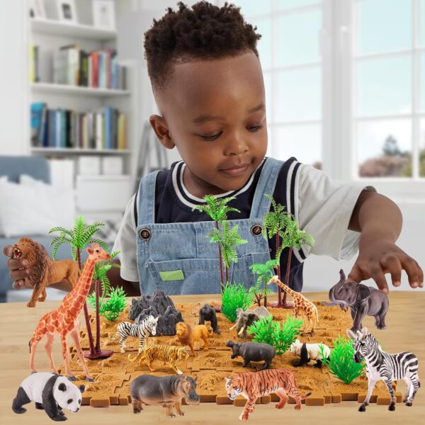 TOEY PLAY 52PCS Animal Figures Toys for Kids, Large and Small Wild Jungle Safari Animals Zoo Toy, Animal Mother and Child Set, Soil Blocks, Carry Case, Gifts for Kids Toddlers 3+ Years Old - Image 6