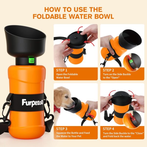 Furpezoo Dog Water Bottle, 800 ml, Water Bottles for Dogs and Cats,Lightweight Pets Dog Drinking Bottle with Foldable Silicone Water Bowl, for Outdoor Walks, Hiking, Travel, Orange - Image 7