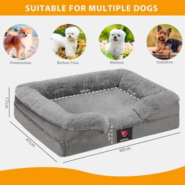 ASHAL Small Dog Bed Washable - Super Soft Comfy Fluffy Anti-Anxiety Pet Bed with Nonskid Bottom - (60x46x15 cm) (Small Size) - Image 2