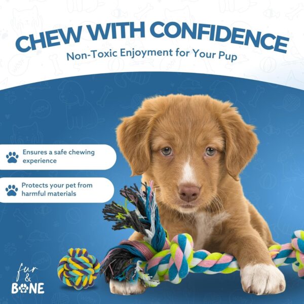 Fur & Bone 10 Pack Dog Chew Toys | Puppy Toys Dog Toys for Boredom | Indestructible Dog Toys with Rope Toys, Squeaky Toy | Dog Toy, Dog Teething Toys for Small & Medium Dogs | Dog - Image 5