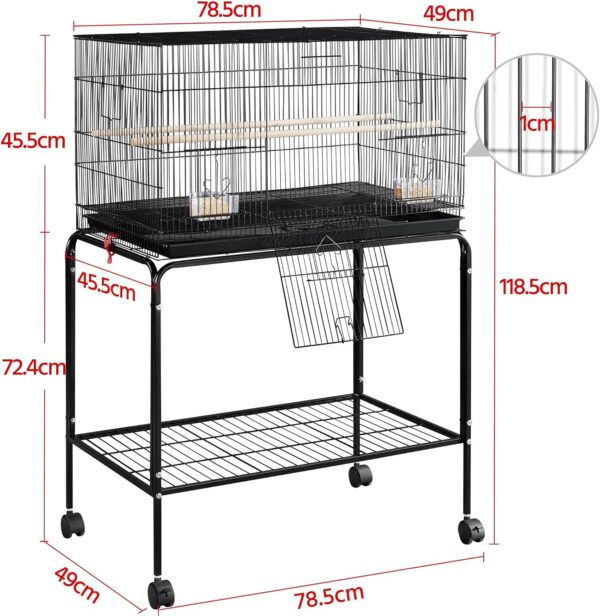 Yaheetech Large Wide Bird Cage Budgie Cage with Stand Parrot Cage Black Iron Flight Cage for Small lovebird/Cockatiel/Parakeet/Conure/Finch 119cm High - Image 3