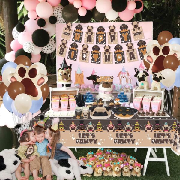 Dog Party Decorations, Dog Paper Dinner Plates, Doggy Party Supplies for Dog, Kid Birthday, Includes Paper Plates, Happy Birthday Banner, Let's Pawty Tablecloth, Napkins, Paw Balloons, Serves 20 - Image 5