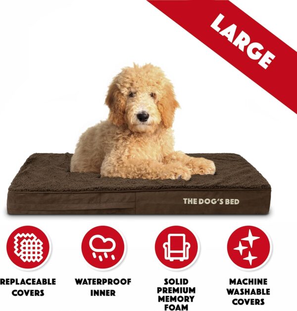 The Dog’s Bed Orthopaedic Dog Bed Large Brown Plush 101x64x10cm, Waterproof Memory Foam Dog Bed - Image 3