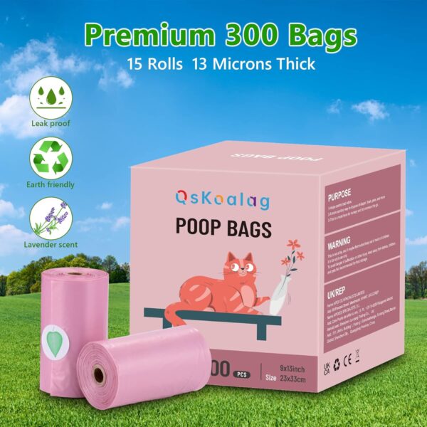 Nineaccy Biodegradable Pink Dog Poo Bags Lavender scent with Dispenser - 300 Large Poop Bags, Extra Thicken Strong Corn Starch Blended Compostable Leak Proof Poop Waste Bag for Dogs - Image 3