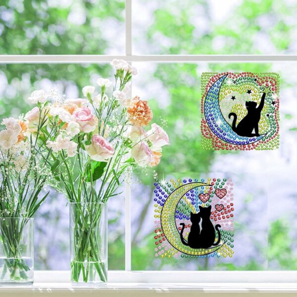 ORIGACH 6 Pcs Cat and Moon Window Suncatcher Gem Art Craft Kits for Beginner DIY Suncatcher Stickers Set Window Gem Art Kits Diamond Drawing Shining Arts Crafts Supply Birthday Gift - Image 7