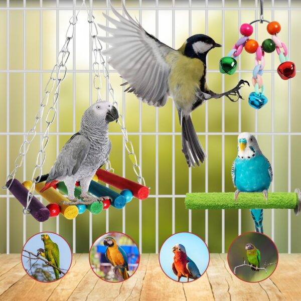 QUOZUO 6 pcs Bird Toys Swing Hanging Standing Chewing Toy, Bird Parakeet Toys Cage Accessories for Cockatiel, Parrot - Image 7