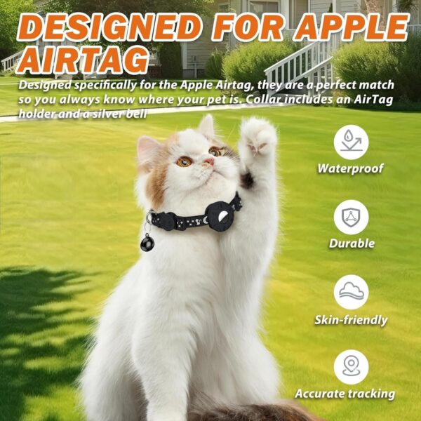 Reflective for AirTag Cat Collar,Waterproof with Safety Buckle & Bell,Holder for Apple AirTag,Adjustable 7.85''-12.95'' Kitten Collar for GPS Tracking,Pet Supplies for Safety & Tracking (Black) - Image 6