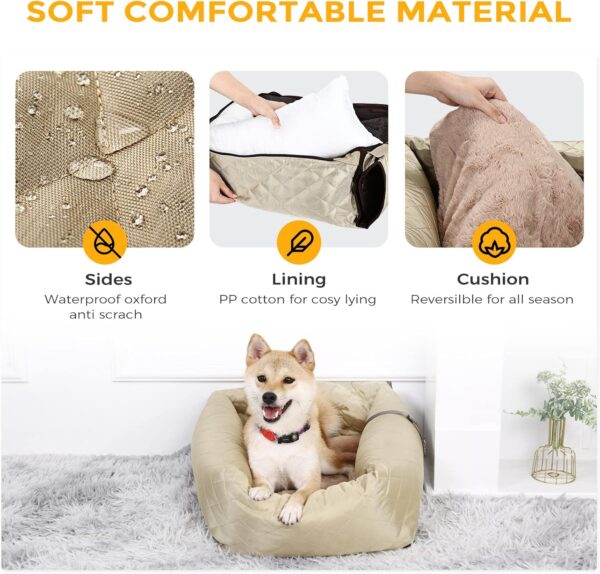 HAPPY HACHI Dog Bed Car Seat Cover Pet Car Booster Seat 2 in 1 Front Back Protector Pet Lookout Portable Car Seat Travel Vehicle Carrier with Thick Kennel and Safety Strap(Beige) - Image 6