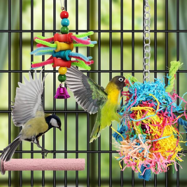 QUOZUO 6 pcs Bird Toys Swing Hanging Standing Chewing Toy, Bird Parakeet Toys Cage Accessories for Cockatiel, Parrot - Image 3