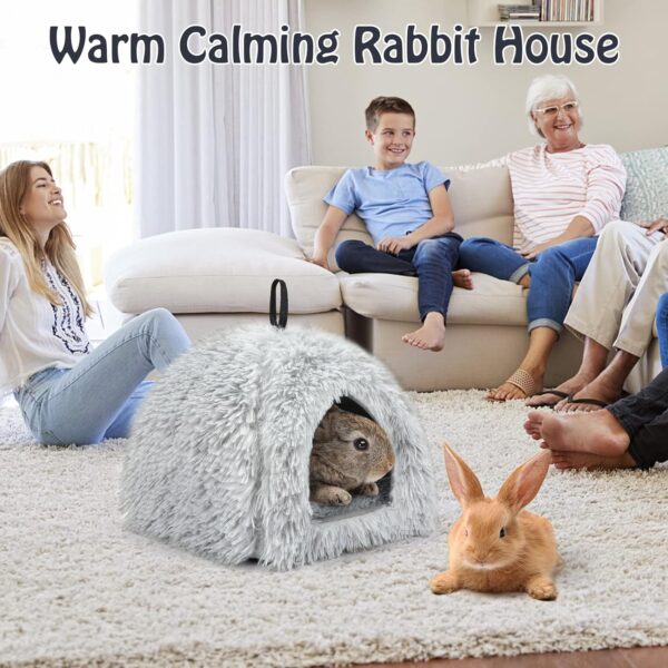 Sbayool Calming Rabbit Bed House, Cozy and Warm Rabbit Hideaway Guinea Pig Bed House with Movable Pad for Rabbits Guinea Pigs Hedgehogs Ferrets and Other Small Pets, Grey - Image 6