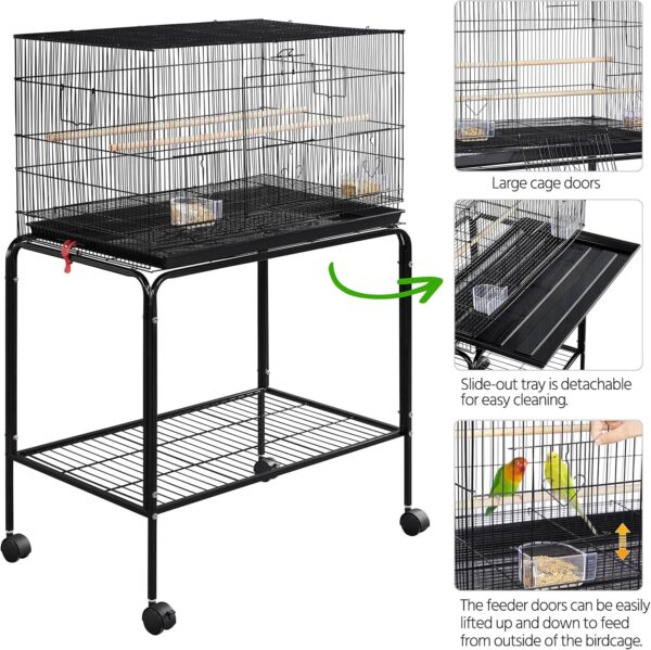 Yaheetech Large Wide Bird Cage Budgie Cage with Stand Parrot Cage Black Iron Flight Cage for Small lovebird/Cockatiel/Parakeet/Conure/Finch 119cm High - Image 4