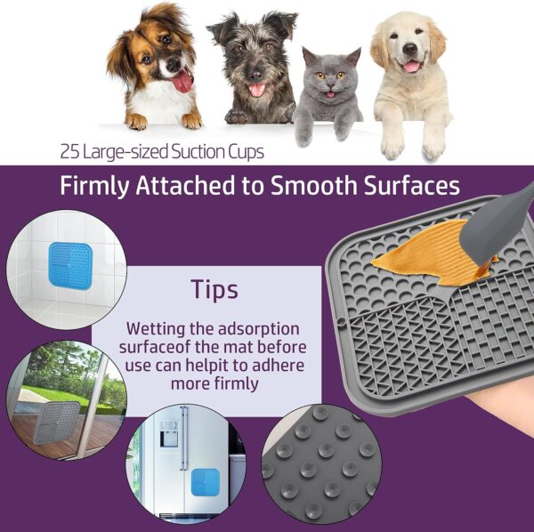 Decyam Licky Mats for Dogs -Dog Slow Feeding Lick Mats for Dogs and Cats, Non-Slip Suction Cup Base Dog Lick Mats Ideal for Pet Grooming and Training (2 Pack+1 Spatula) - Image 3