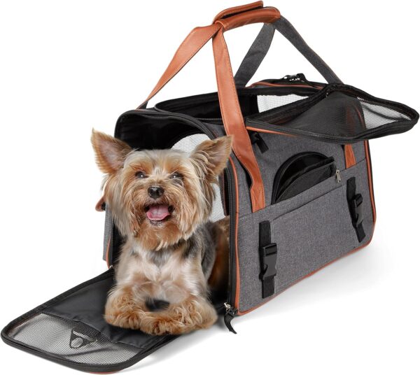 Airline Approved Dog Cat Carrying Bag. Travel Bag Ideal for use with Small to Medium Cats and Dogs. Use as Puppy Travel Bag, Big cat Carrier Bag. Strong Stable for top Loading with Free Accessories - Image 2