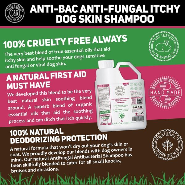 Dog Shampoo For Itchy Skin Antibacterial And Antifungal | Natural Medicated Low Lather Safe Formula | Fast Absorbing and Skin Cooling First Aid | Great For Cuts Grazes Skin Irritation - Image 3