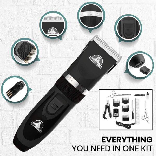 Pet Union Professional Dog Grooming Kit - Rechargeable, Cordless Pet Grooming Clippers & Dog Grooming Accessories, Low Noise & Suitable Dog Clippers, Cat Clippers and for Other Pets (Black) - Image 2