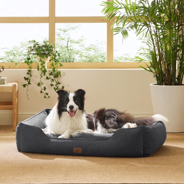 Bedsure Medium Dog Bed Washable - Waterproof Indoor Puppy Bed for Large Pet, Rectangle Cuddle Cat Beds with Anti-Slip Bottom, Grey, 76x61x23cm - Image 8