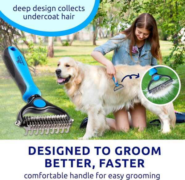 Pat Your Pet Cat & Dog Brush - Double Sided Undercoat Rake - Grooming and Deshedding Tool for Dogs and Cats with Medium or Long Hair - Image 7