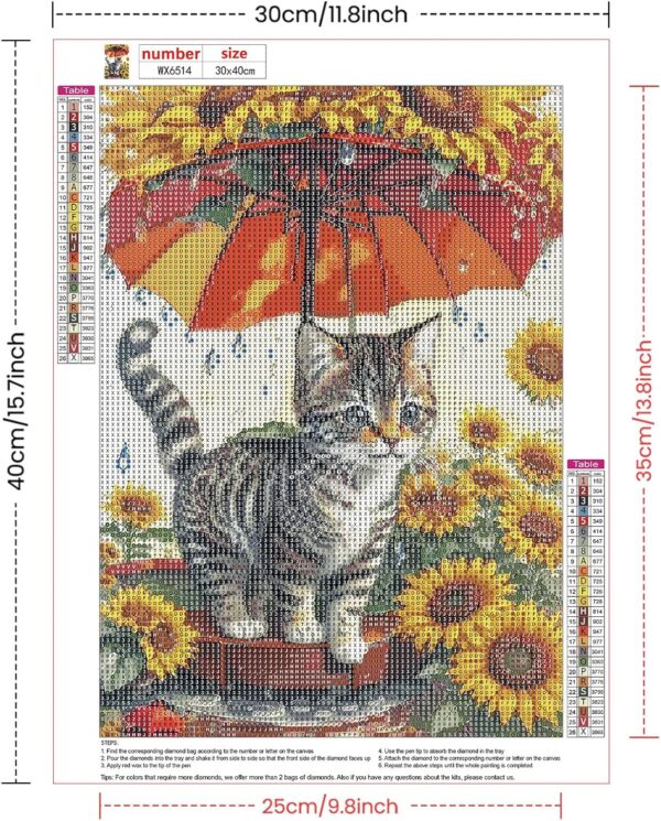 AIRDEA Sunflower Cat Feline 5D Diamonds Painting Kits, DIY Diamond Art Craft Supply for Adults, Full Drill Embroidery Art Picture for Home Wall Decor 30x40cm - Image 5