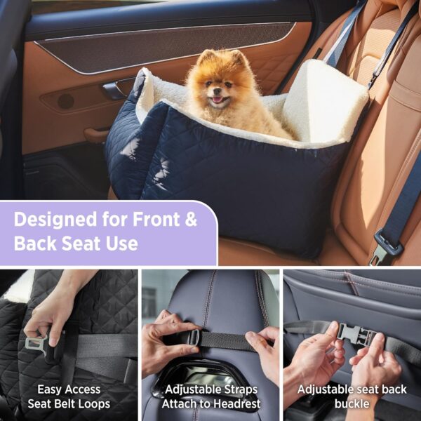 Lesure Small Dog Car Seat - Waterproof Dog Booster Seat, Car Dog Seat For Medium Dog With Storage Pockets, Clip-On Leash For Pet Travel Carrier Bed, 54.5x49.5x38, Blue - Image 2