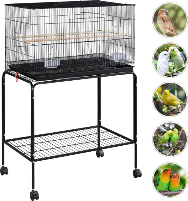 Yaheetech Large Wide Bird Cage Budgie Cage with Stand Parrot Cage Black Iron Flight Cage for Small lovebird/Cockatiel/Parakeet/Conure/Finch 119cm High - Image 7