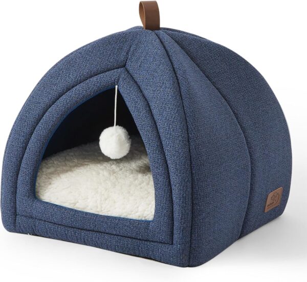 Bedsure Cat Cave Bed Igloo - Small Cat Tent Bed House with Removable Washable Cushion Pillow Foldable Portable Pet Bed,Navy Blue, 40x40x40cm - Image 7