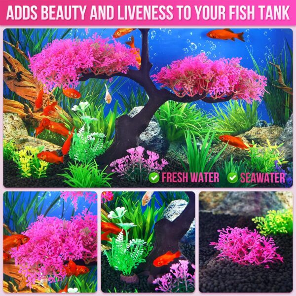 Borlech Aquarium Tree Plants Decorations, Fish Tank Plastic Plant Decor Set 10 Pieces (Pink) - Image 4