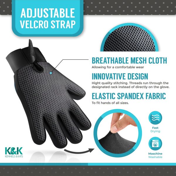 KENNELS & KATS Pet Grooming Glove | Pet Brush Glove | Premium De-shedding Glove for Easy, Mess-free Grooming with 260 Tips | Grooming Mitt For Dogs, Cats, Rabbits & Horses with Long/Short/Curly Hair - Image 3