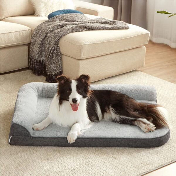 Lesure Large Dog Bed Washable - Orthopedic Dog Sofa Bed with Removable Cover, Waterproof Dog Pillow for Humans with L-Shape Bolster, Grey Squre Pet Bed Fits up to 32kg, 91x69x16cm - Image 7