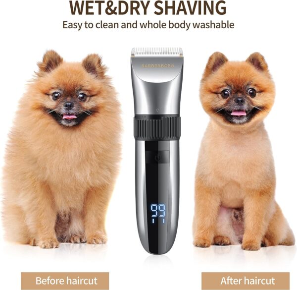 BarberBoss Cordless Dog Grooming Clipper - Waterproof, Ceramic Blades, LED Display, Fast Charging, Electric Pet Clippers for Dogs Cats Pets Hair Trimmer QR-9082 - Image 4