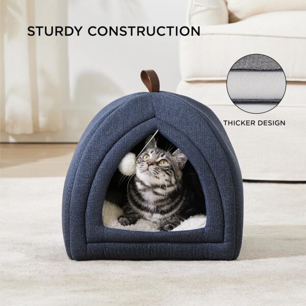 Bedsure Cat Cave Bed Igloo - Small Cat Tent Bed House with Removable Washable Cushion Pillow Foldable Portable Pet Bed,Navy Blue, 40x40x40cm - Image 2