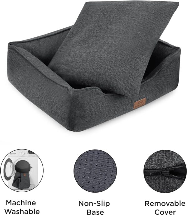 Bedsure Medium Dog Bed Washable - Waterproof Indoor Puppy Bed for Large Pet, Rectangle Cuddle Cat Beds with Anti-Slip Bottom, Grey, 76x61x23cm - Image 4