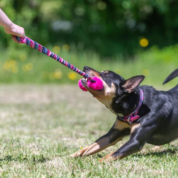 Tug-E-Nuff Bright Fauxtastic Durable Bungee Tug Toy for Dogs | For Interactive Dog Training & Dogs of all Ages | Artificial Fur Bungee Tug Toy | Made of Faux Fur | 3 Colour Patterns | Size 22.5 inches - Image 2