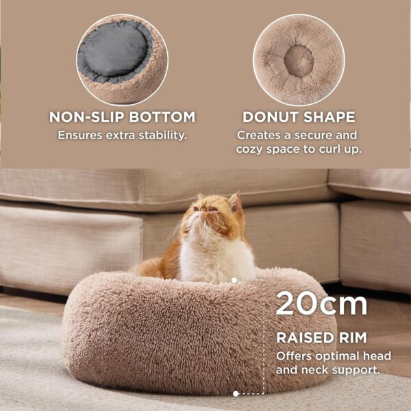 Bedsure Cat Bed Donut Bed - Cat Beds for Indoor Cats, Washable Fluffy Kitten Bed for Anti-Anxiety and Calming, Camel, 50x50x16cm - Image 3