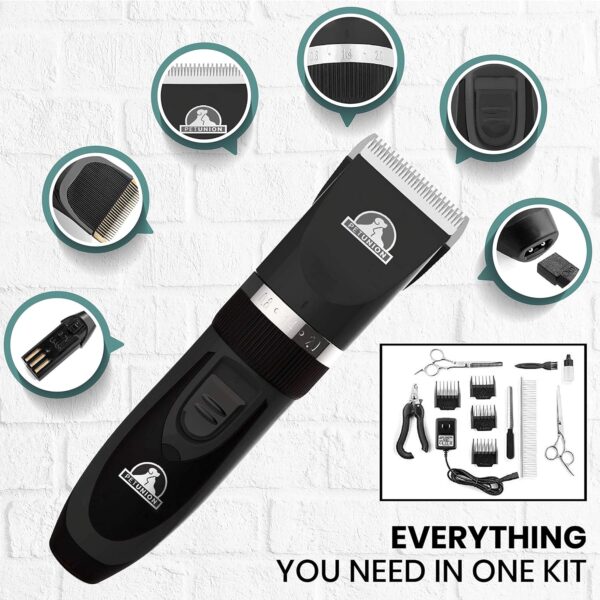 Pet UnionProfessional Dog Grooming Kit - Cordless Low Noise Dog Clippers for Grooming Thick Coats - All Pet Safe Cat Hair Trimmer - Pet Grooming Kit Includes Dog Hair Clippers, Nail Trimmer & Shears - Image 3