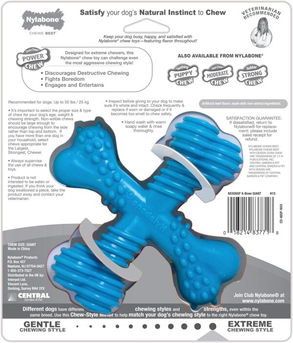 Nylabone Extreme Tough Dog Chew Toy X-Bone, Durable, Cleans Teeth, Beef Flavour, Large, for Dogs Up to 23 kg - Image 7