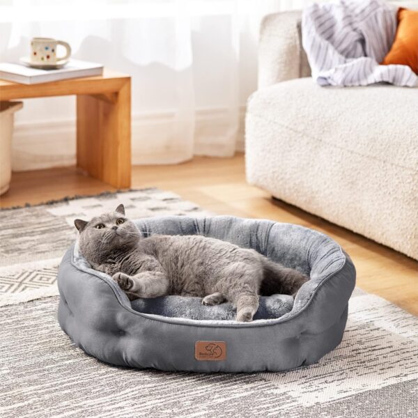 Bedsure Small Dog Bed Washable - Large Cat Beds for Indoor Cats and Puppy, Grey Dog Bed Sofa for Medium Dogs with Slip-Resistant Bottom, Gift For Small Dogs and Cats, Round, 63x53x20cm - Image 7