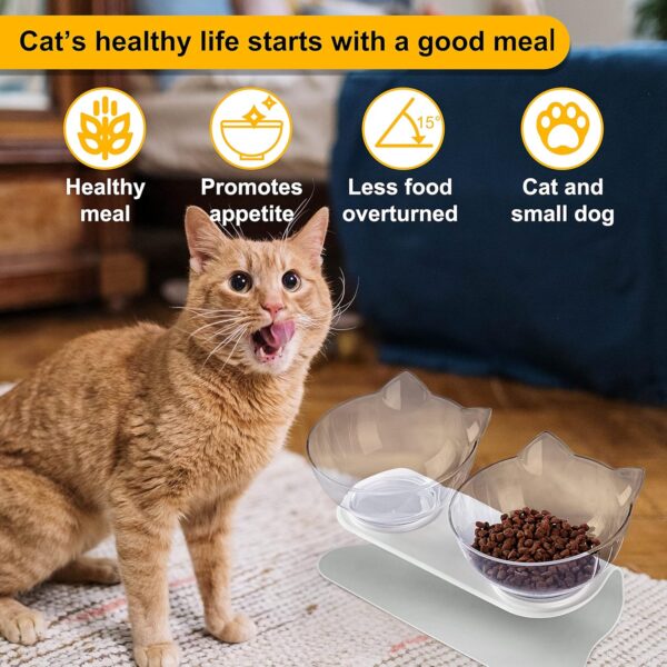 Cat Bowls with Stand Tilted 15° - Raised Cat food bowl with scoop, Anti over-turned and Anti spill Tilted Cat Bowl, Feeding and Water Supplies for Cat - Image 7