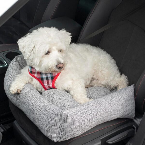 Bunty Travel Dog Puppy Bed Soft Washable Car Vehicle Seat Cushion Booster Protector Warm Luxury Grey Fabric Pet Basket with Seat Belt Loops, Made in the UK, Grey - Image 4