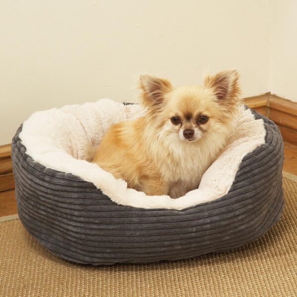 Rosewood Grey Jumbo Cord/Plush Oval Dog Bed, Large - Image 4