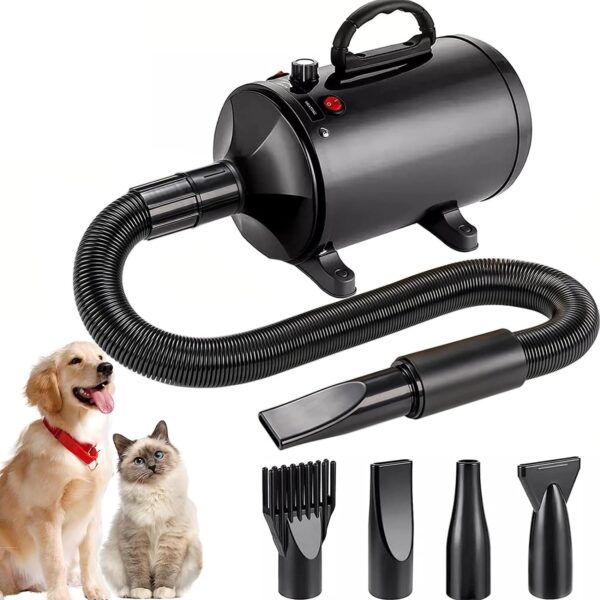 AHWOiHS Dog Hair Dryer Dog Grooming Dryer 2800W Dog Blaster Dryer Pet Dryer Blower Stepless Speed Professional Pet Grooming Hair Dryer with 4 Different Nozzles for Dog Cat (Black)