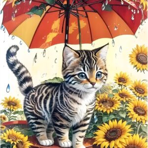 AIRDEA Sunflower Cat Feline 5D Diamonds Painting Kits, DIY Diamond Art Craft Supply for Adults, Full Drill Embroidery Art Picture for Home Wall Decor 30x40cm