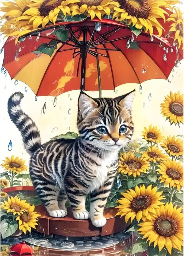 AIRDEA Sunflower Cat Feline 5D Diamonds Painting Kits, DIY Diamond Art Craft Supply for Adults, Full Drill Embroidery Art Picture for Home Wall Decor 30x40cm