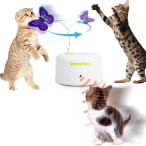 ALL FOR PAWS Interactive Motion Activate Butterfly Cat Toy, Flutter Bug Cat Wand Toy with 360 Degree Rotation & Sensor Mode, Cat Fun Playing Toys(with Shiny Butterfly)