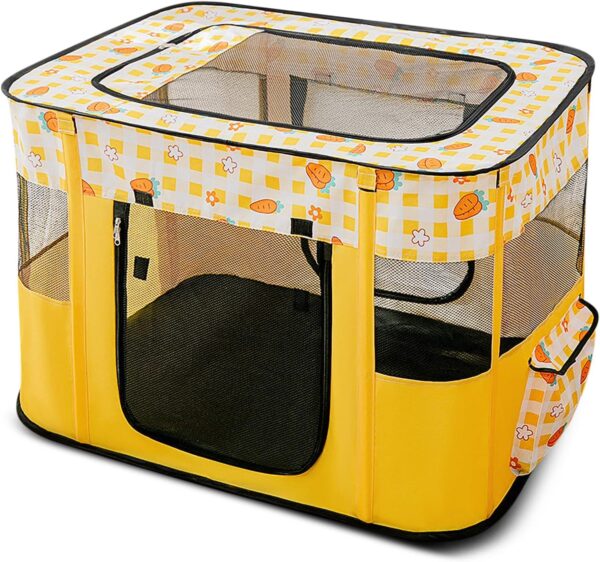 ALLSOPETS Foldable Pet Pen Dog Crate Portable Playpen for Dog Puppy Cats Top Removable Zipper Mesh Dog Cat Tent Kennel for Indoor Outdoor Travel Camping Use with Free Carrying Case (Yellow A,M)