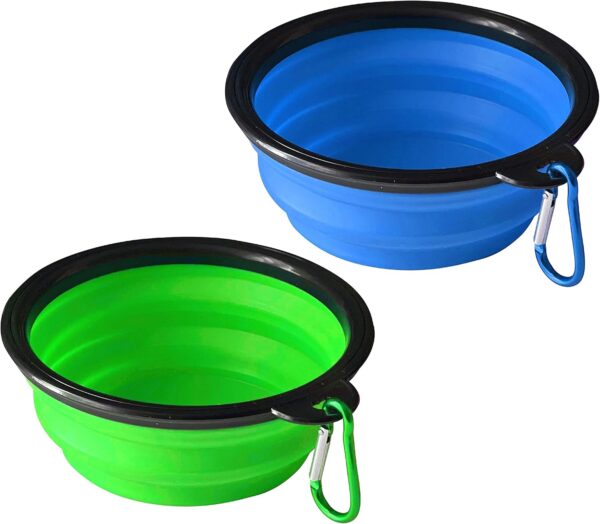 ARTISTRY Pack of 2 Collapsible Dog Bowl Portable Travel Dog Bowl for Small Pet Dog Cat Silicone Collapsable Dogs Drinking Bowl for Food Water Feeding with Metal Hook Foldable Dog Bowl(Blue/Green)