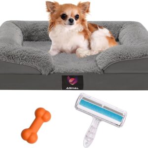 ASHAL Small Dog Bed Washable - Super Soft Comfy Fluffy Anti-Anxiety Pet Bed with Nonskid Bottom - (60x46x15 cm) (Small Size)