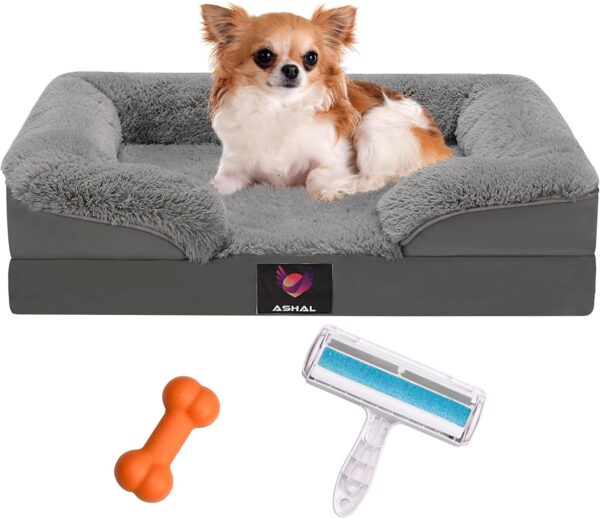 ASHAL Small Dog Bed Washable - Super Soft Comfy Fluffy Anti-Anxiety Pet Bed with Nonskid Bottom - (60x46x15 cm) (Small Size)